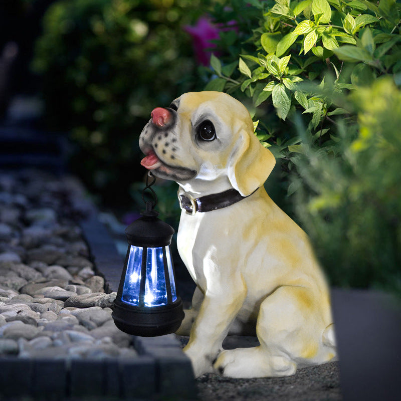Solar Dog Garden Statue with Lantern Waterproof Resin Puppy Ornament for Outdoor Patio Pathway Backyard Decoration Australian Pet Lovers(D) - Image 2