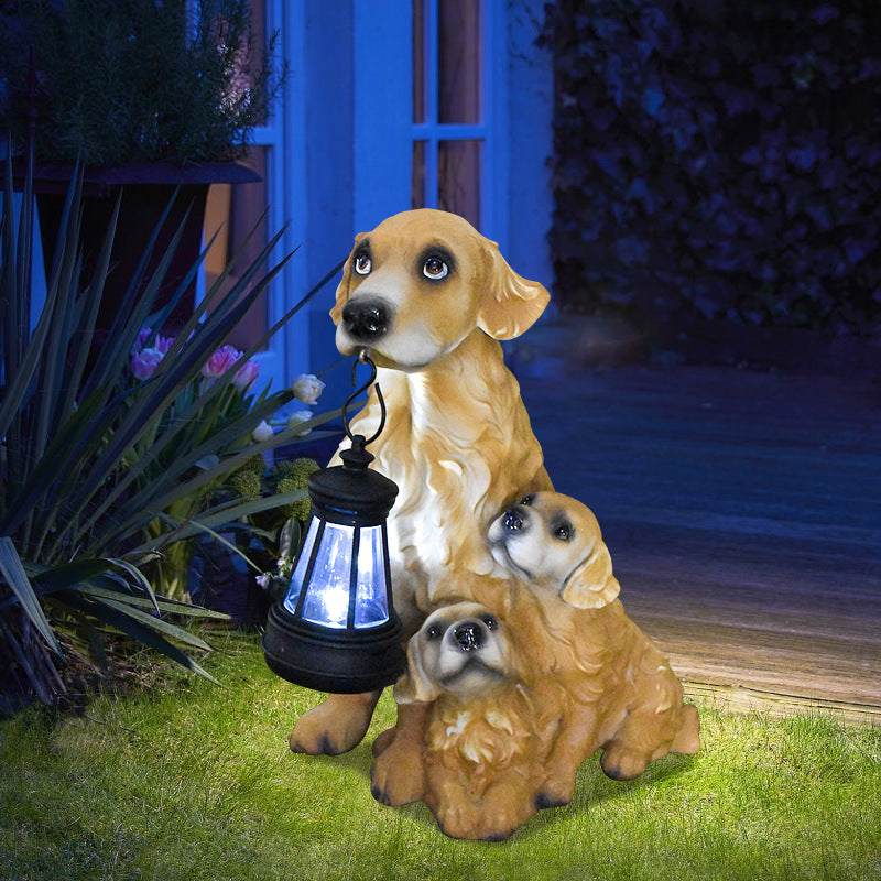 Solar Dog Garden Statue with Lantern Waterproof Resin Puppy Ornament for Outdoor Patio Pathway Backyard Decoration Australian Pet Lovers(E) - Image 3