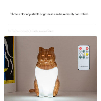 Yellow wood grain Lucky Cat Rechargeable Desk Lamp with Sound and Aromatherapy Function Remote Control Eye Care Night Light for Local Home Bedroom and Modern Living Areas - Image 2