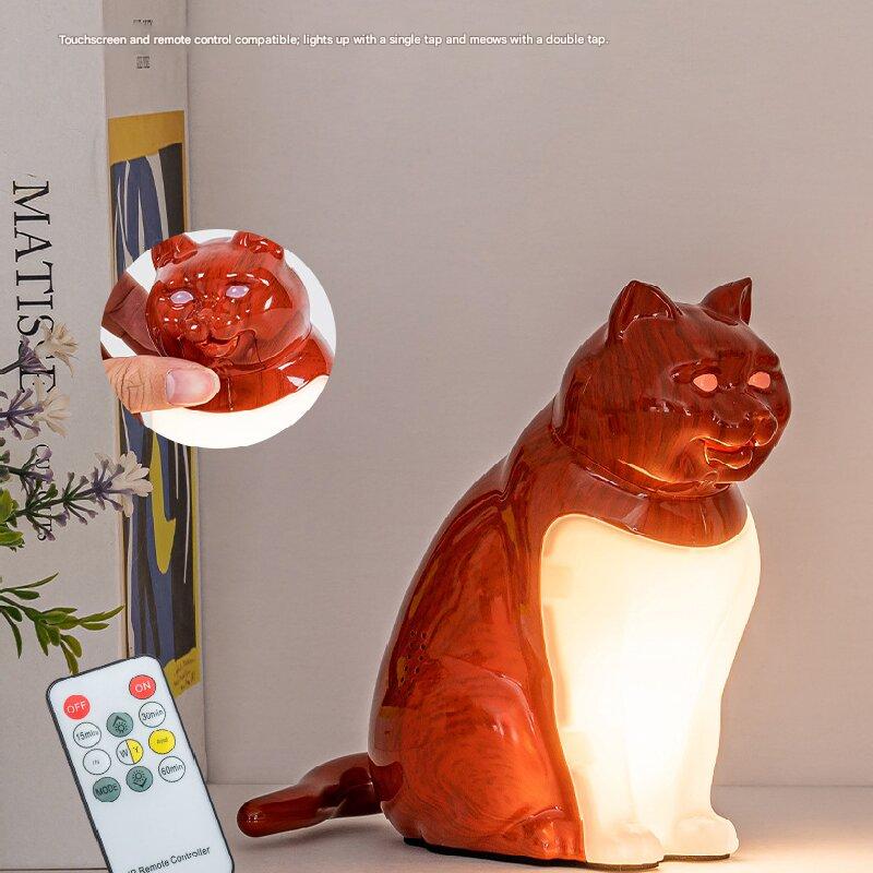Yellow wood grain Lucky Cat Rechargeable Desk Lamp with Sound and Aromatherapy Function Remote Control Eye Care Night Light for Local Home Bedroom and Modern Living Areas - Image 5