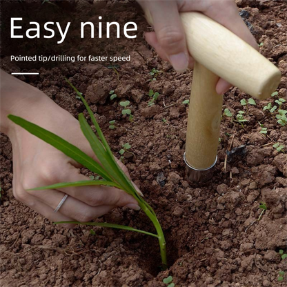 2 Pack Gardening Dibber with T-Shaped Wooden Handle Chrome Tip Seed Sower and Transplanting Tool with Measurement Scale for Local Garden Maintenance - Image 2