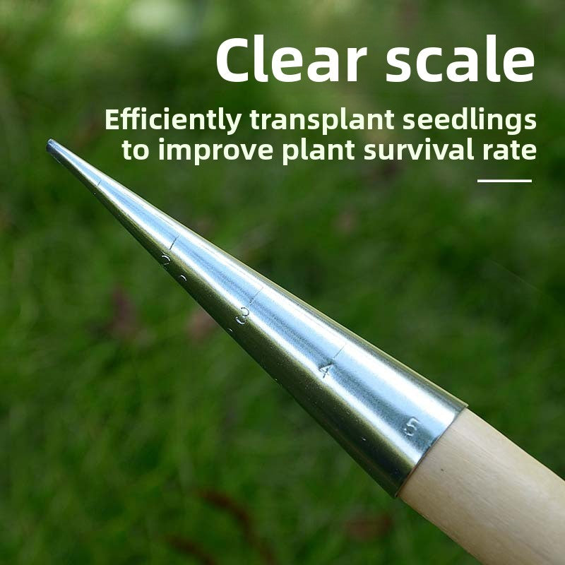 2 Pack Gardening Dibber with T-Shaped Wooden Handle Chrome Tip Seed Sower and Transplanting Tool with Measurement Scale for Local Garden Maintenance - Image 4