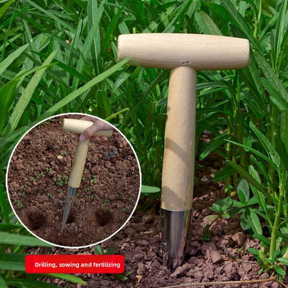 2 Pack Gardening Dibber with T-Shaped Wooden Handle Chrome Tip Seed Sower and Transplanting Tool with Measurement Scale for Local Garden Maintenance - Image 5