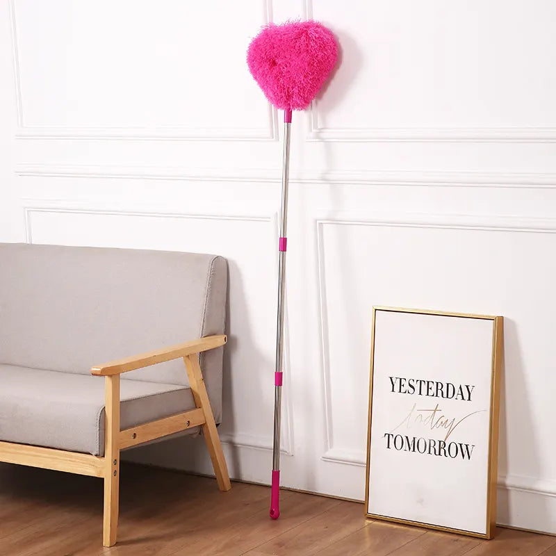 Rose Red Long Handle Ceiling Fan Duster with Hollow Microfiber Head and Extendable Stainless Steel Pole for High Reach Home Cleaning Efficiency