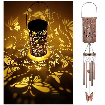Butterfly Solar Wind Chime Lantern with Iron Art Projection Waterproof Decorative Light for Garden and Local Home Landscapes Elegant Outdoor Illumination Solution