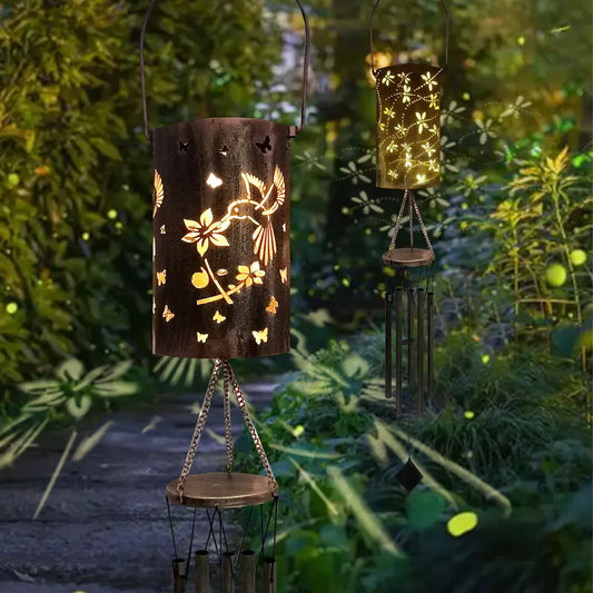 Butterfly Solar Wind Chime Lantern with Iron Art Projection Waterproof Decorative Light for Garden and Local Home Landscapes Elegant Outdoor Illumination Solution - Image 2