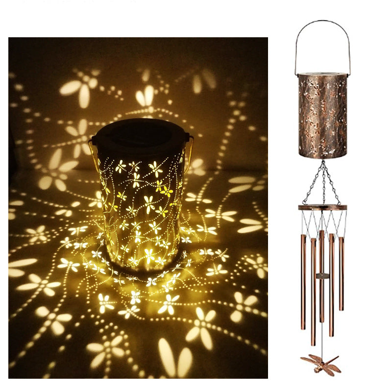 Dragonfly Solar Wind Chime Lantern with Iron Art Projection Waterproof Decorative Light for Garden and Local Home Landscapes Elegant Outdoor Illumination Solution