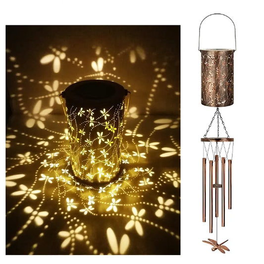 Dragonfly Solar Wind Chime Lantern with Iron Art Projection Waterproof Decorative Light for Garden and Local Home Landscapes Elegant Outdoor Illumination Solution