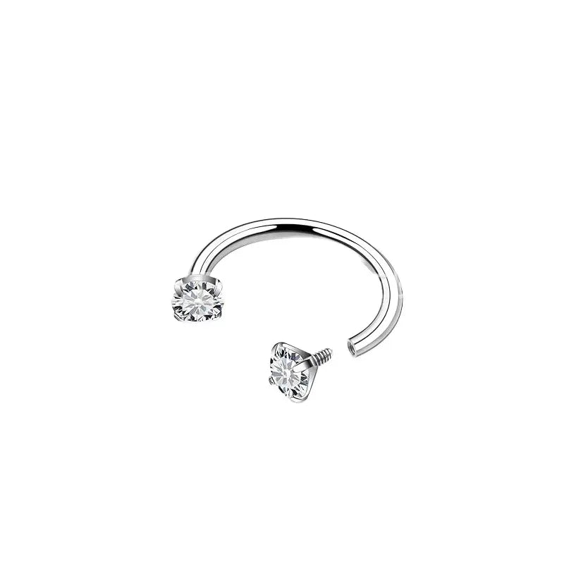 2-PCS White G23 Titanium Horseshoe Ring with 5A Zircon Internal Thread for Nose Ear Lip Septum Piercing Hypoallergenic Jewelry for Local Trendsetters