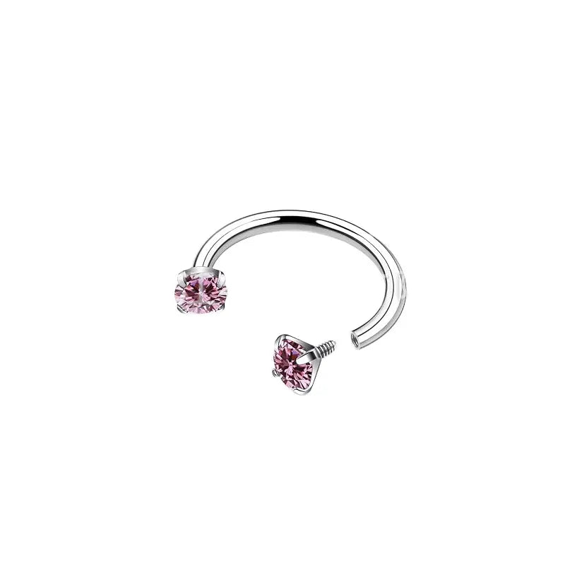 2-PCS Pink G23 Titanium Horseshoe Ring with 5A Zircon Internal Thread for Nose Ear Lip Septum Piercing Hypoallergenic Jewelry for Local Trendsetters