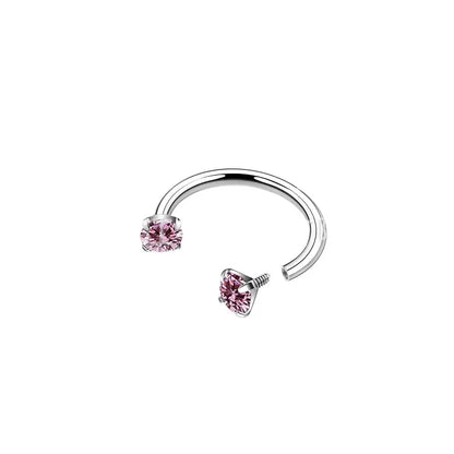 2-PCS Pink G23 Titanium Horseshoe Ring with 5A Zircon Internal Thread for Nose Ear Lip Septum Piercing Hypoallergenic Jewelry for Local Trendsetters