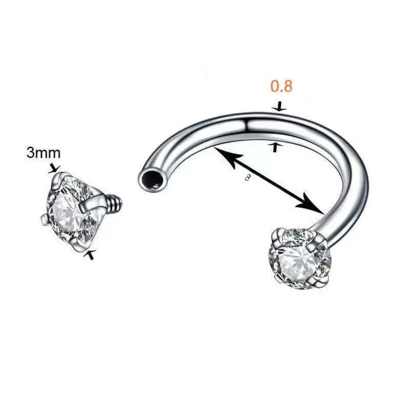 2-PCS Pink G23 Titanium Horseshoe Ring with 5A Zircon Internal Thread for Nose Ear Lip Septum Piercing Hypoallergenic Jewelry for Local Trendsetters - Image 2