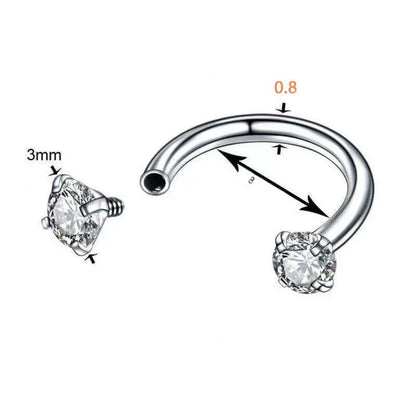 2-PCS Gradient Blue G23 Titanium Horseshoe Ring with 5A Zircon Internal Thread for Nose Ear Lip Septum Piercing Hypoallergenic Jewelry for Local Trendsetters - Image 2