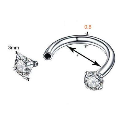2-PCS Sea blue G23 Titanium Horseshoe Ring with 5A Zircon Internal Thread for Nose Ear Lip Septum Piercing Hypoallergenic Jewelry for Local Trendsetters - Image 2