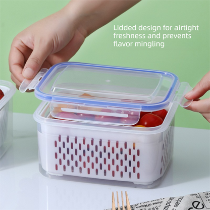 Grey 3-Piece Refrigerator Food Storage Container Set with Drain Basket and Airtight Lid 850ml 1750ml 3300ml Stackable Produce Saver for Local Homes - Image 2