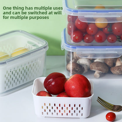 Grey 3-Piece Refrigerator Food Storage Container Set with Drain Basket and Airtight Lid 850ml 1750ml 3300ml Stackable Produce Saver for Local Homes - Image 3