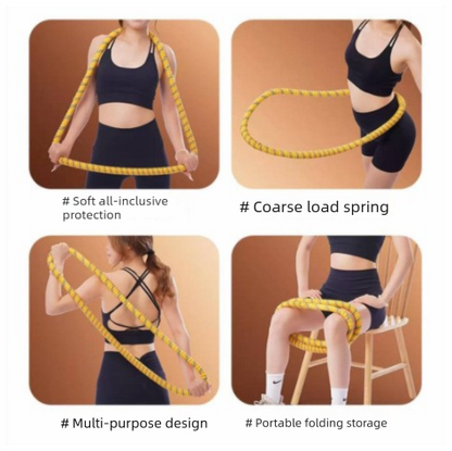 Pink Weighted Soft Spring Hula Hoop with Silent Alloy Interior and Polyester Wrap for Home Gym Full Body Fitness and Abdominal Training Solution - Image 2