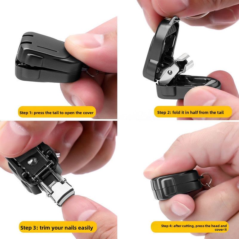 Mini Cat Design Silver Compact Folding Nail Clippers with Stainless Steel Blade and Keychain Design for Daily Use Local Standard Fit - Image 3