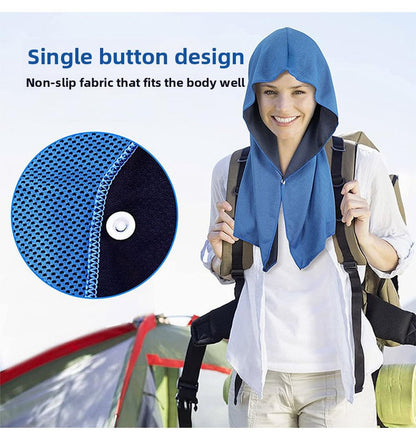 Navy blue Instant Cooling Hooded Towel U-Shaped Sun Protection Quick Dry Scarf with Carabiner Pouch for Local Outdoor Sports and Gym Workouts - Image 3