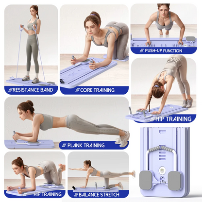 Purple Multi-functional Core Training Board with Digital Timer and Resistance Bands Foldable Fitness Panel for Home Abdominal and Pilates Workouts Solution - Image 2