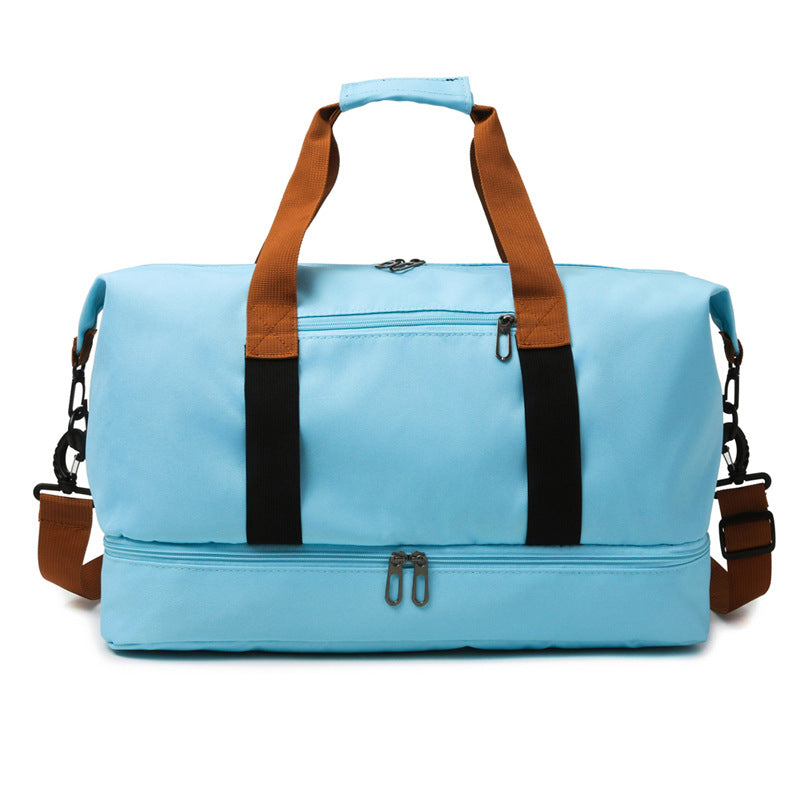 Sky blue Large Capacity Travel Duffel Bag for Women with Yoga Mat Holder and Shoe Compartment Water Resistant Weekend Bag Ideal for Local Gym and Travel Use