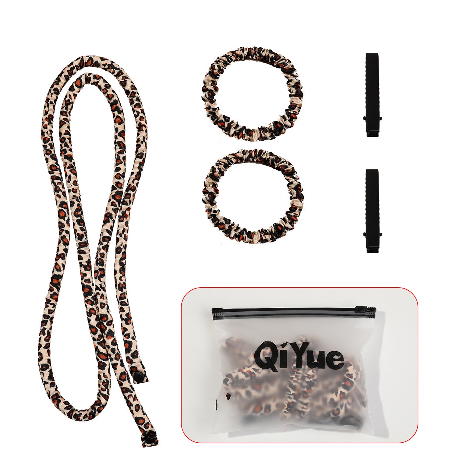 2-PCS Coffee color leopard print Heatless Hair Curler Set Extra Long Overnight Soft Ribbon for Natural Big Waves Damage-Free Professional Home Styling Solution for Local Women