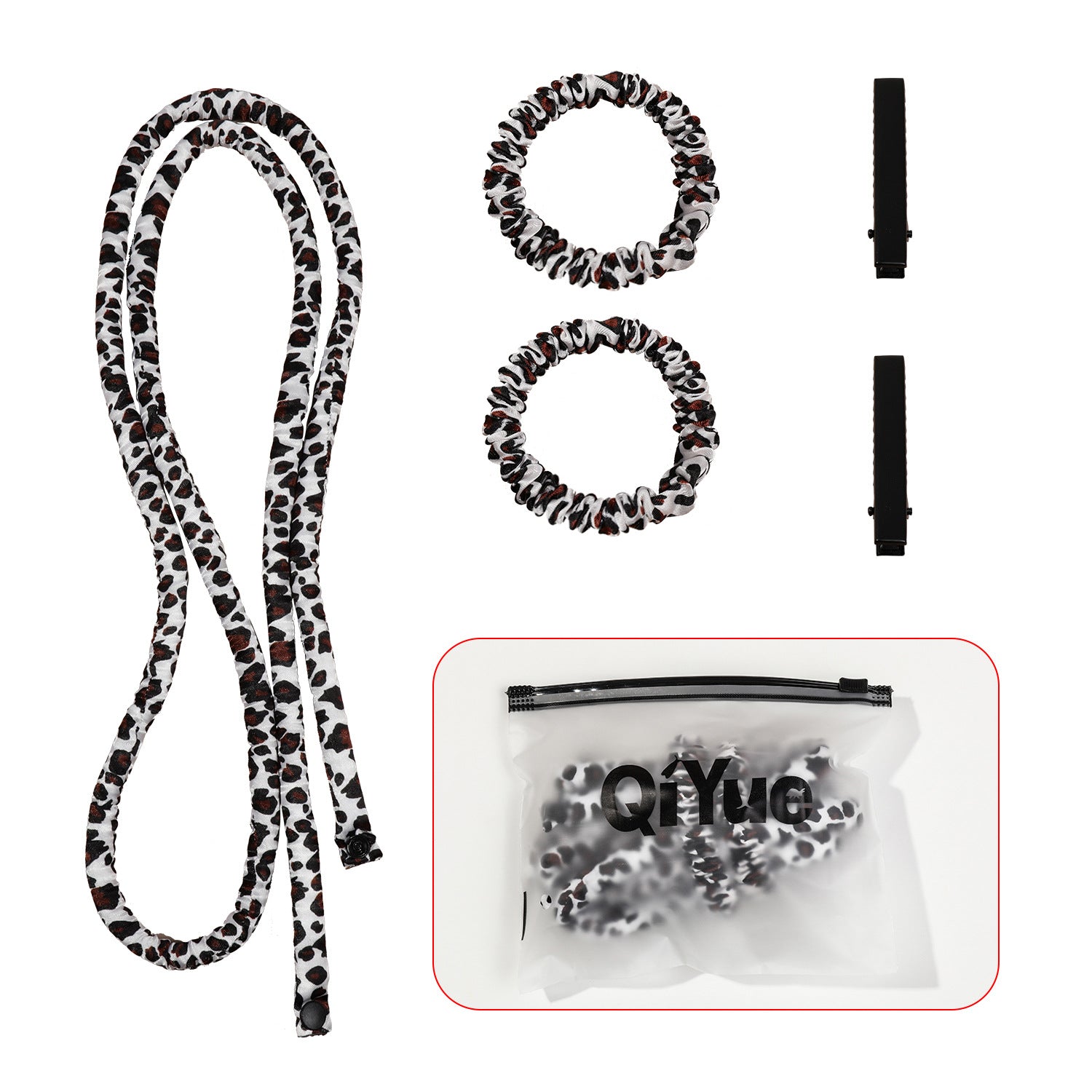 2-PCS White leopard print Heatless Hair Curler Set Extra Long Overnight Soft Ribbon for Natural Big Waves Damage-Free Professional Home Styling Solution for Local Women
