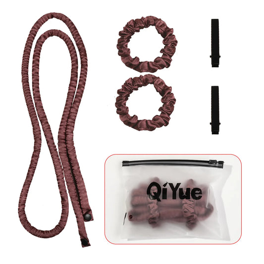 2-PCS Dark coffee Heatless Hair Curler Set Extra Long Overnight Soft Ribbon for Natural Big Waves Damage-Free Professional Home Styling Solution for Local Women