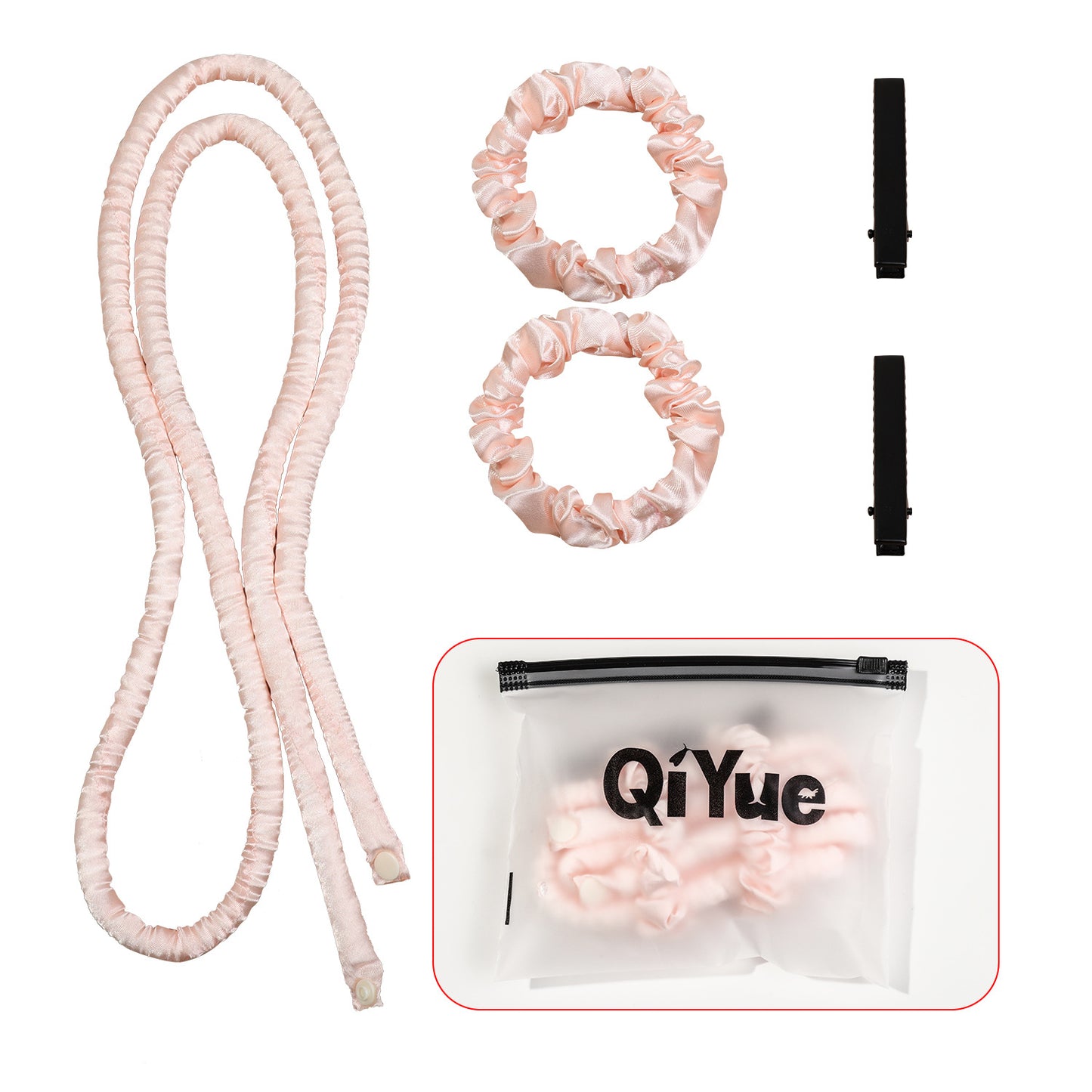 2-PCS Pink Heatless Hair Curler Set Extra Long Overnight Soft Ribbon for Natural Big Waves Damage-Free Professional Home Styling Solution for Local Women