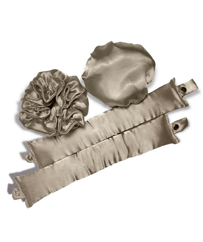 khaki Heatless Hair Curler Set with Satin Ribbon and Sleep Caps for Overnight Big Waves Easy Damage-Free Styling Solution for Local Women Professional Kit
