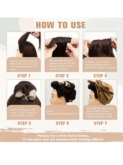 Coffee color Heatless Hair Curler 2 Pack with Satin Scarf and Soft Sponge Rollers for Overnight Big Waves Damage-Free Styling Solution for Local Professionals - Image 3