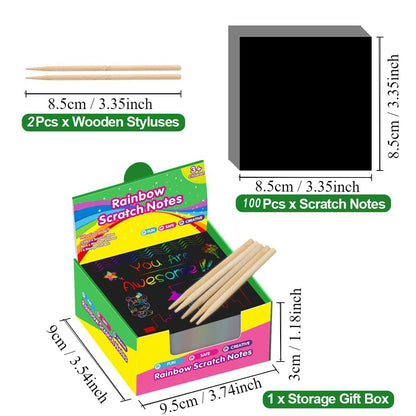 Red Rainbow Scratch Art Paper Notes 200 Sheets 2 Pack with Wooden Styluses for Kids DIY Drawing Mess-Free Creative Toy for Local Home and School Activities - Image 4
