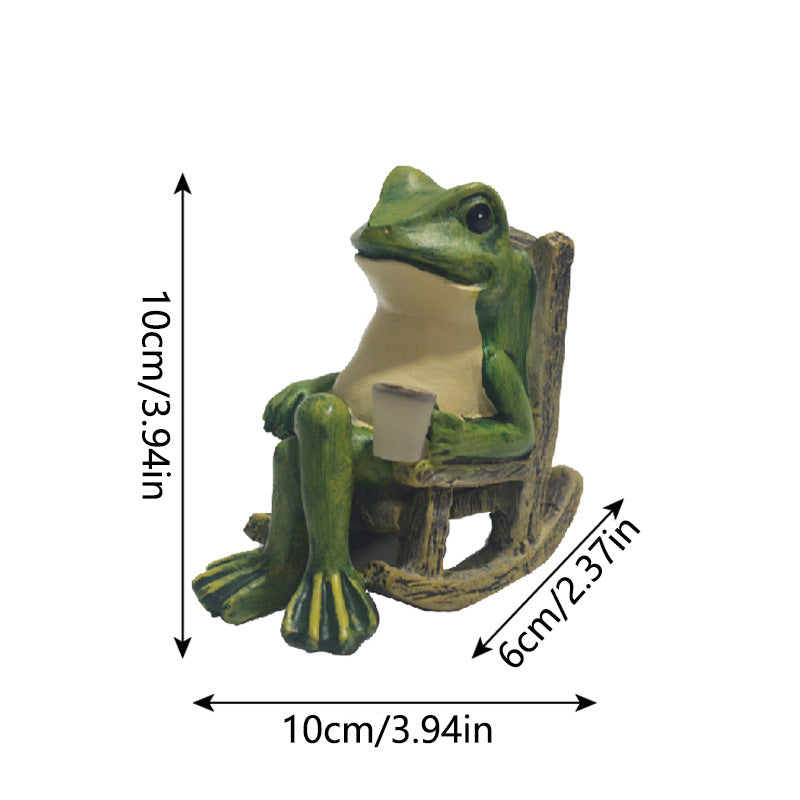 Solar Powered Rocking Chair Frog Garden Statue Resin Animal Sculpture with LED Glowing Cup for Patio Backyard Landscape Charming Decor for Local Homes - Image 3
