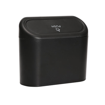 Black Compact Car Trash Can 2 Pack Hanging Storage Bin with Push Lid for Vehicle Door and Seat Back Universal Fit Waste Management Solution for Local Drivers