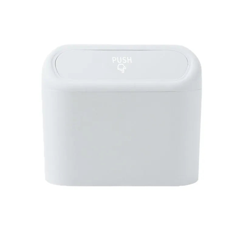 White Compact Car Trash Can 2 Pack Hanging Storage Bin with Push Lid for Vehicle Door and Seat Back Universal Fit Waste Management Solution for Local Drivers