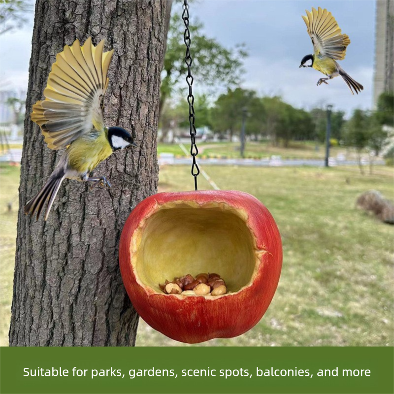 Realistic Apple Shaped Bird Feeder Creative Resin Hanging Ornament for Garden and Courtyard Weather Resistant Decor for Local Wild Bird Enthusiasts - Image 4