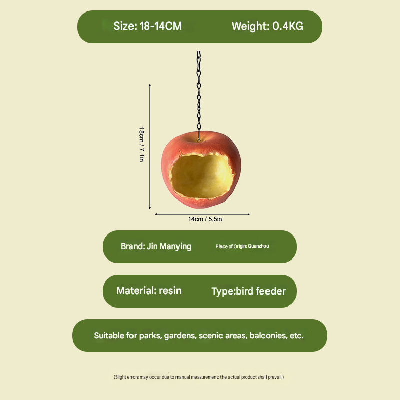 Realistic Apple Shaped Bird Feeder Creative Resin Hanging Ornament for Garden and Courtyard Weather Resistant Decor for Local Wild Bird Enthusiasts - Image 5