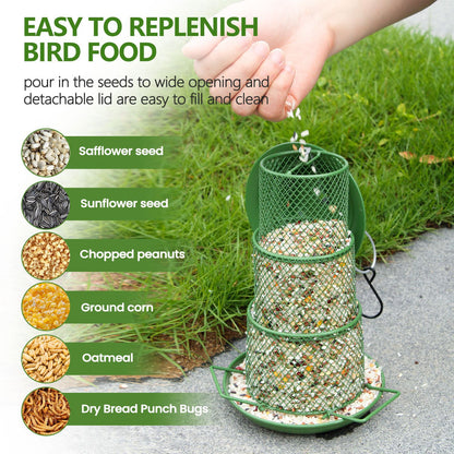 Square Retractable Metal Hanging Bird Feeder 3-Tier Mesh Design Weatherproof Outdoor Wild Bird Feeding Station for Local Garden and Backyard Support - Image 3