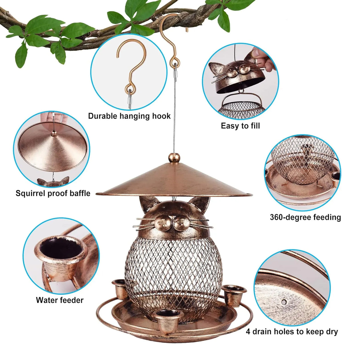 Coarse mesh style Whimsical Cat Shaped Metal Bird Feeder Hanging Mesh Wild Bird Seed Holder for Garden Courtyard Decorative Feeding Solution for Local Wildlife Lovers - Image 3