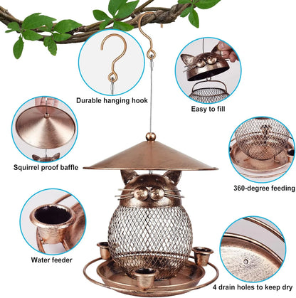 Coarse mesh style Whimsical Cat Shaped Metal Bird Feeder Hanging Mesh Wild Bird Seed Holder for Garden Courtyard Decorative Feeding Solution for Local Wildlife Lovers - Image 3