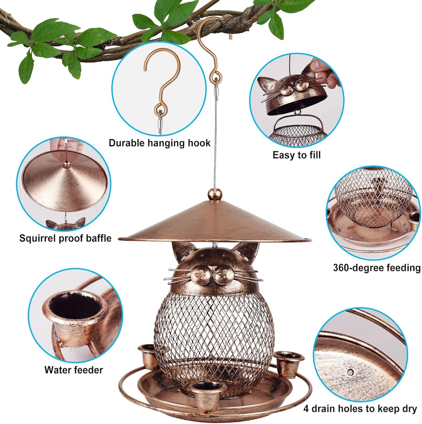 Whimsical Owl-Shaped Metal Bird Feeder Hanging Mesh Seed Holder for Garden and Courtyard Decorative Feeding Solution for Local Wildlife Enthusiasts - Image 3