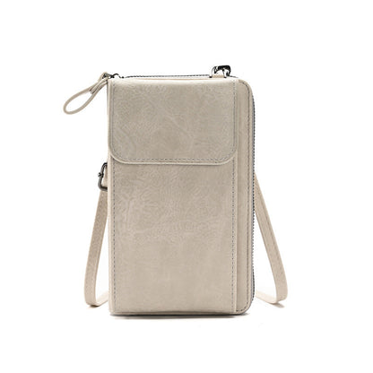 Light grey Women's PU Leather Crossbody Phone Bag with Adjustable Shoulder Strap and Large Capacity Wallet for Daily Travel Stylish and Organized Local Fashion Fit