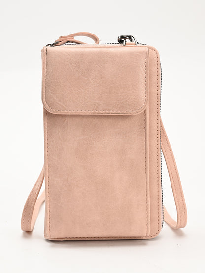 Pink Women's PU Leather Crossbody Phone Bag with Adjustable Shoulder Strap and Large Capacity Wallet for Daily Travel Stylish and Organized Local Fashion Fit