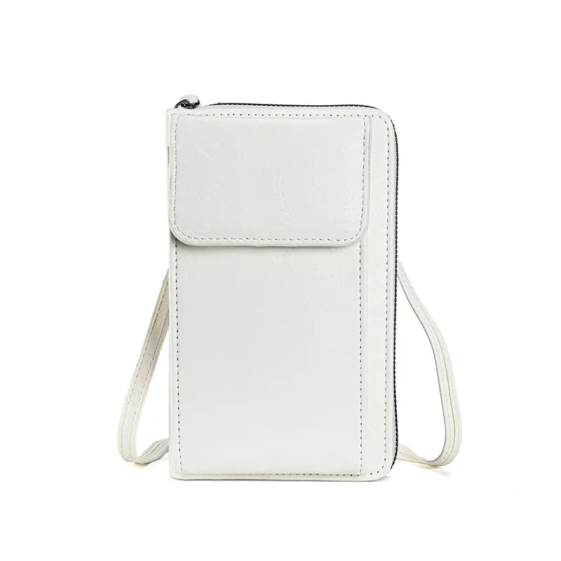 White Women's PU Leather Crossbody Phone Bag with Adjustable Shoulder Strap and Large Capacity Wallet for Daily Travel Stylish and Organized Local Fashion Fit