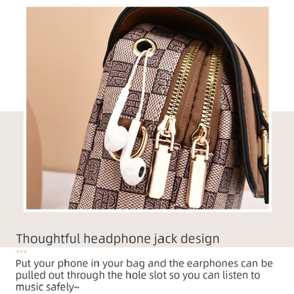 khaki Women's Mini Crossbody Phone Bag Compact PU Leather with Multiple Pockets and Headphone Port for Daily Travel Stylish Hands-Free Storage for Local Fashion - Image 3