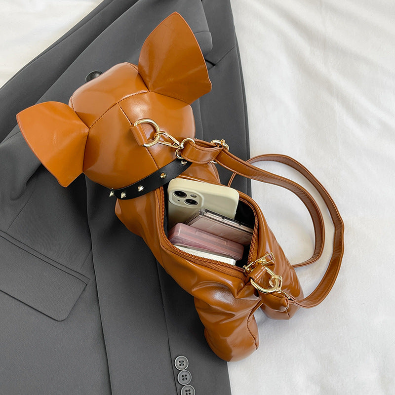 Brown French Bulldog Shaped Crossbody Bag PU Leather Animal Design for Daily Outings Fashionable and Lightweight Accessory for Local Trendy Women - Image 2
