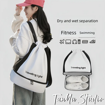 Pink Waterproof Drawstring Swimming Backpack with Wet Dry Separation and Shoe Compartment for Gym and Yoga Organized Gear Bag for Local Active Lifestyles - Image 3