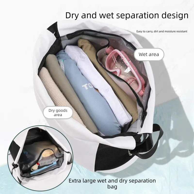 Black Waterproof Drawstring Swimming Backpack with Wet Dry Separation and Shoe Compartment for Gym and Yoga Organized Gear Bag for Local Active Lifestyles - Image 2