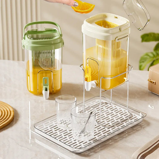 Green Refrigerator Beverage Dispenser with Faucet and Plastic Fruit Filter 3.5L Cold Water Jug includes Metal Stand and Drip Tray Portable Drink Solution for Local Home Use - Image 5