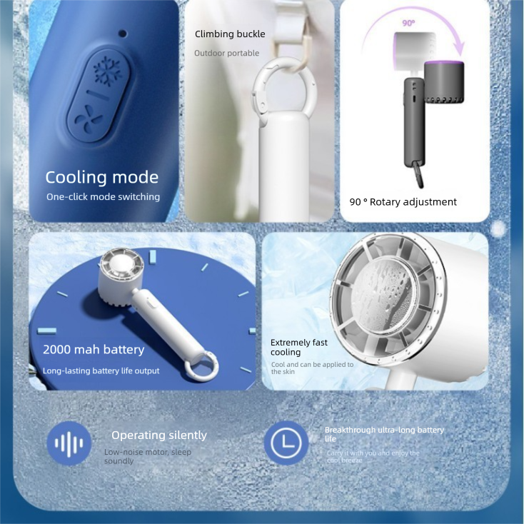 White Portable Ice Cooling Handheld Fan USB Rechargeable 2000mAh Silent Battery Fan for Office and Outdoor Use Personal Cooling Solution for Local Professionals - Image 3
